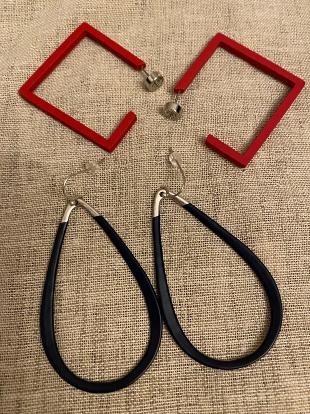 Chico’s Teardrop Nautical Blue dangles & Red Geometric hoop earrings